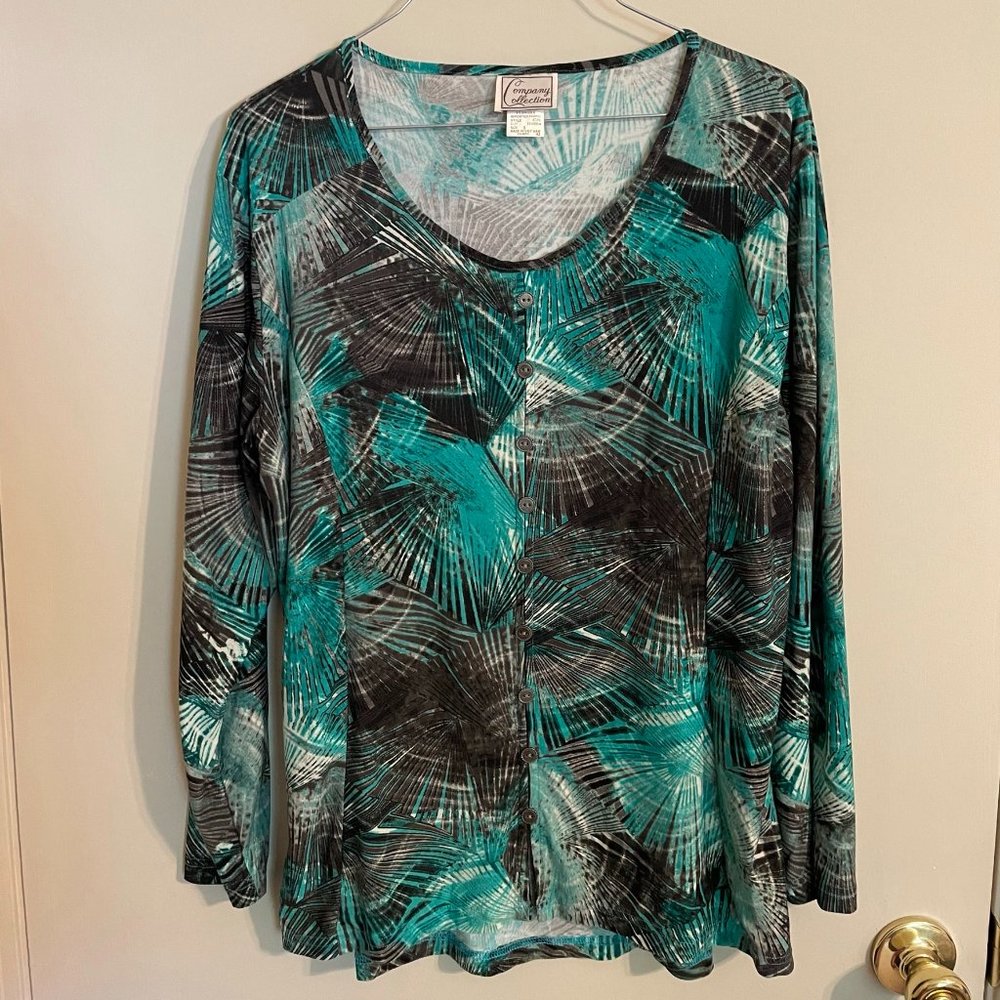 Company Collection Velour Top w/ Fake Buttons